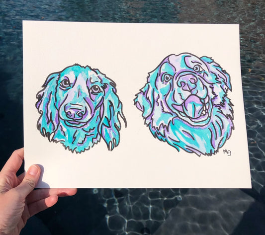 2 Pets- Custom Colorful Pet Portrait