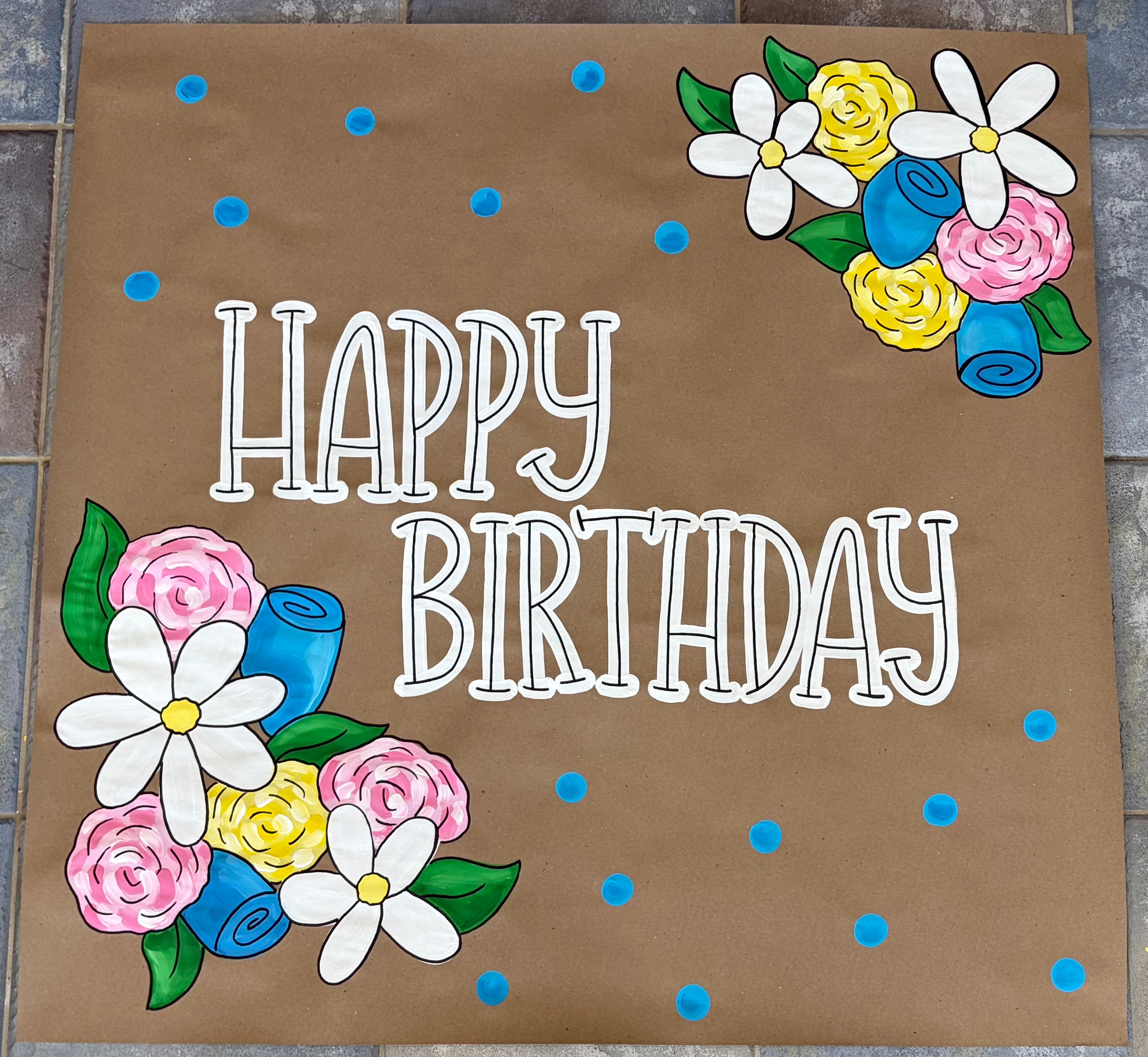 3x3 ft Floral Birthday Banner- Ready to Ship
