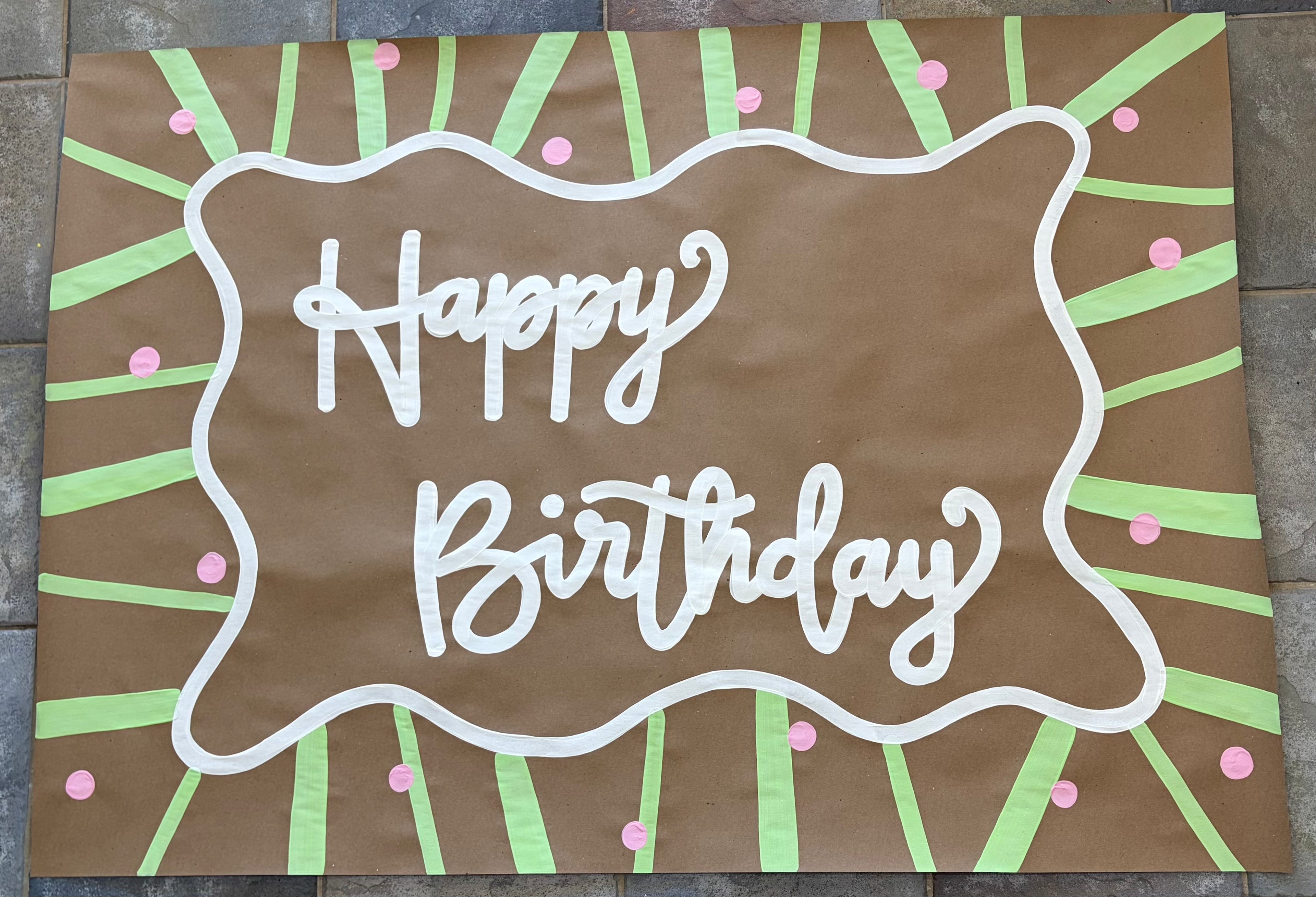 3x4ft Birthday Banner in Green and Pink- Ready to Ship